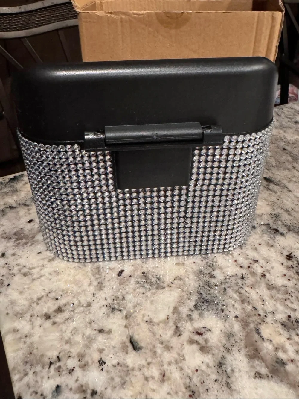 Sparkle Push-Top Trash Can - Silver Mini trash can for desk or car 6”x5”